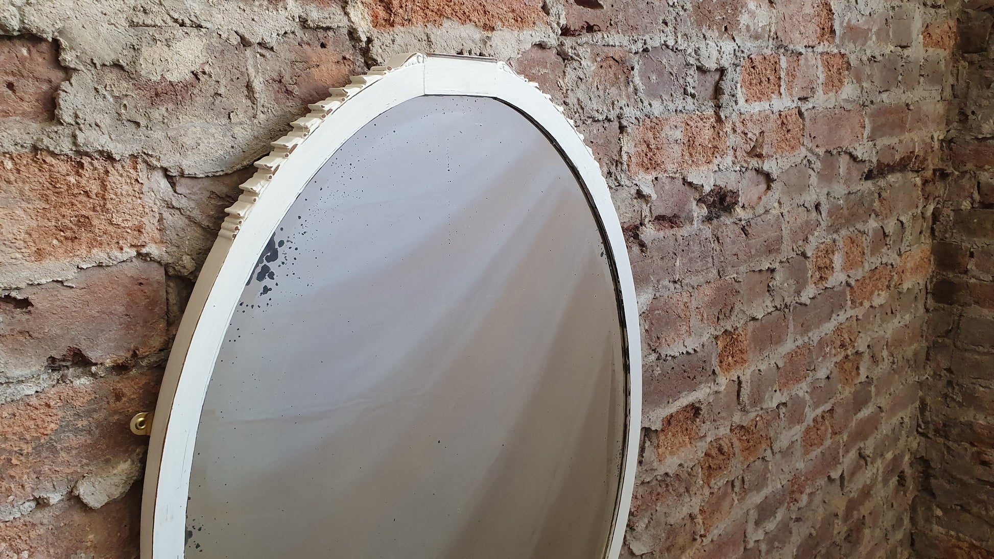 Large Vintage Oval Mirror Painted Shabby Chic in Farrow and Ball. 78 x 57 cm