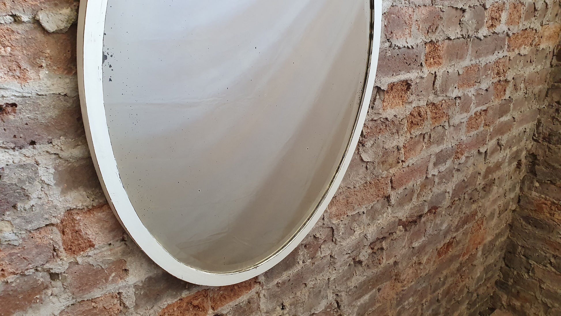 Large Vintage Oval Mirror Painted Shabby Chic in Farrow and Ball. 78 x 57 cm