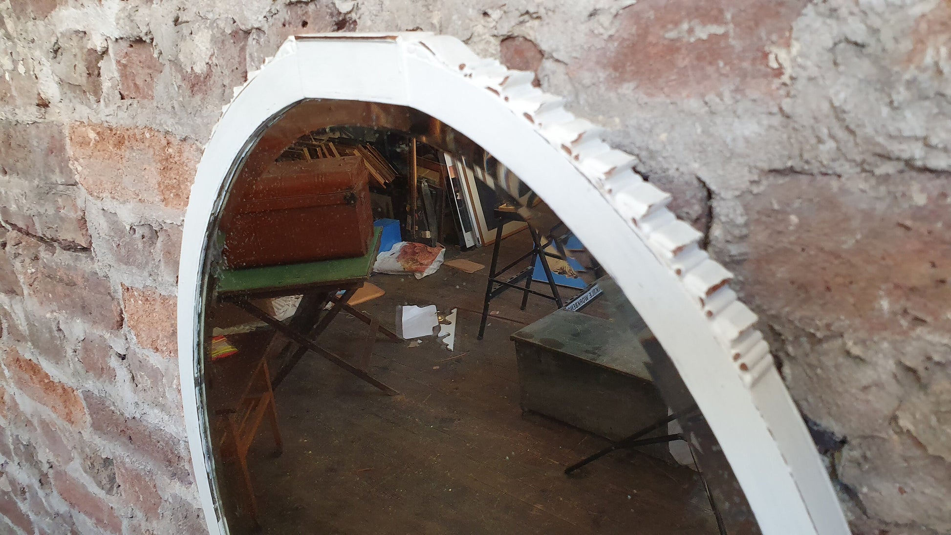 Large Vintage Oval Mirror Painted Shabby Chic in Farrow and Ball. 78 x 57 cm