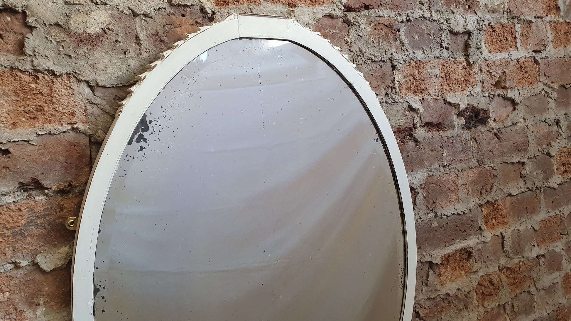 Large Vintage Oval Mirror Painted Shabby Chic in Farrow and Ball. 78 x 57 cm