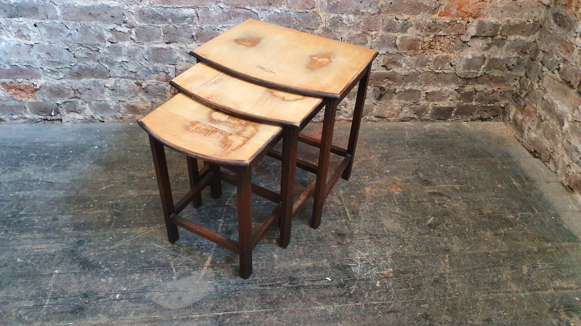 Unique Upcycled Nest of Part Oak Occasional Side Coffee Tables.