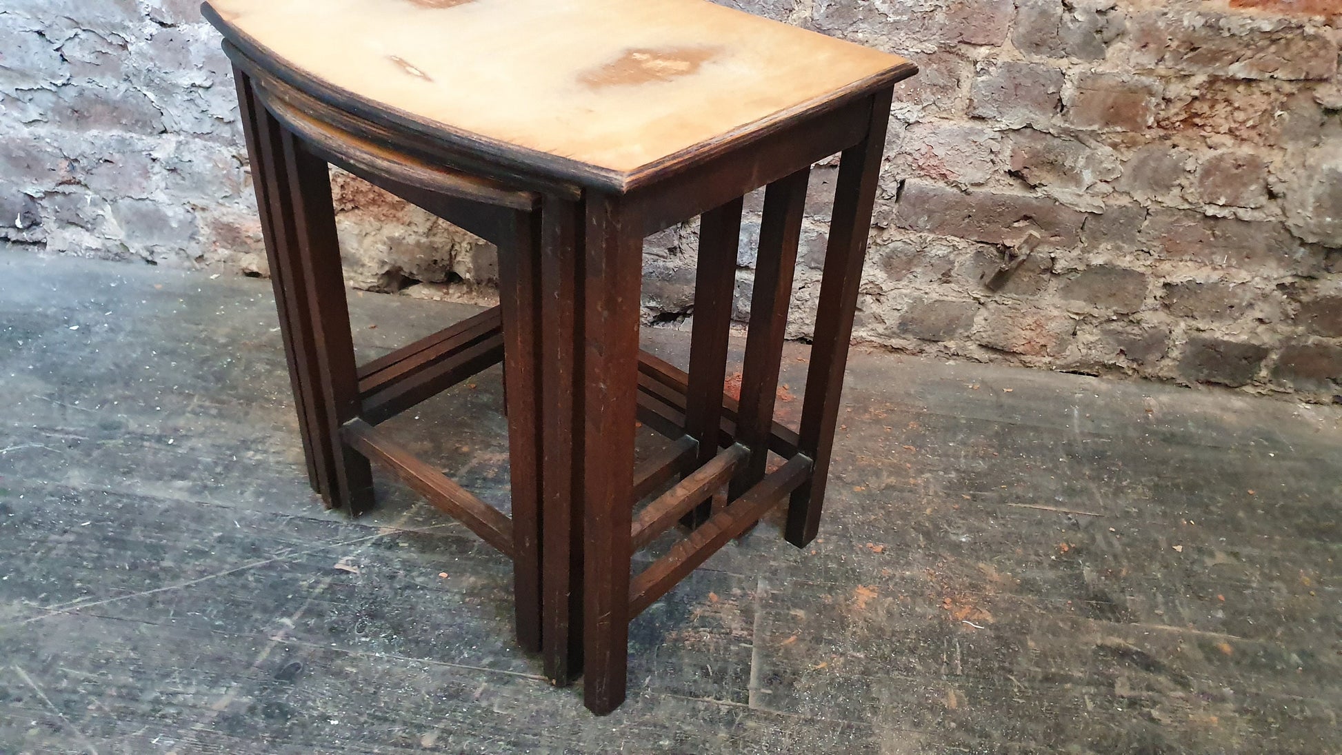 Unique Upcycled Nest of Part Oak Occasional Side Coffee Tables.