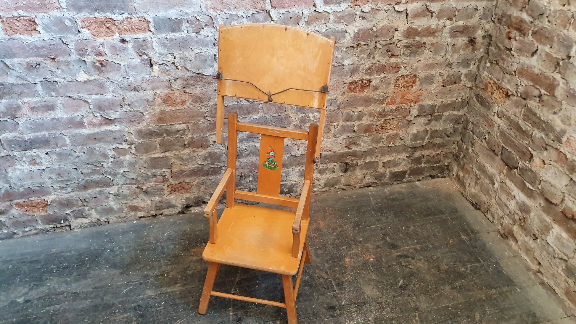 Vintage Retro Child’s Chair With Lift Over Eating Surface. Quirky Plant Stand.