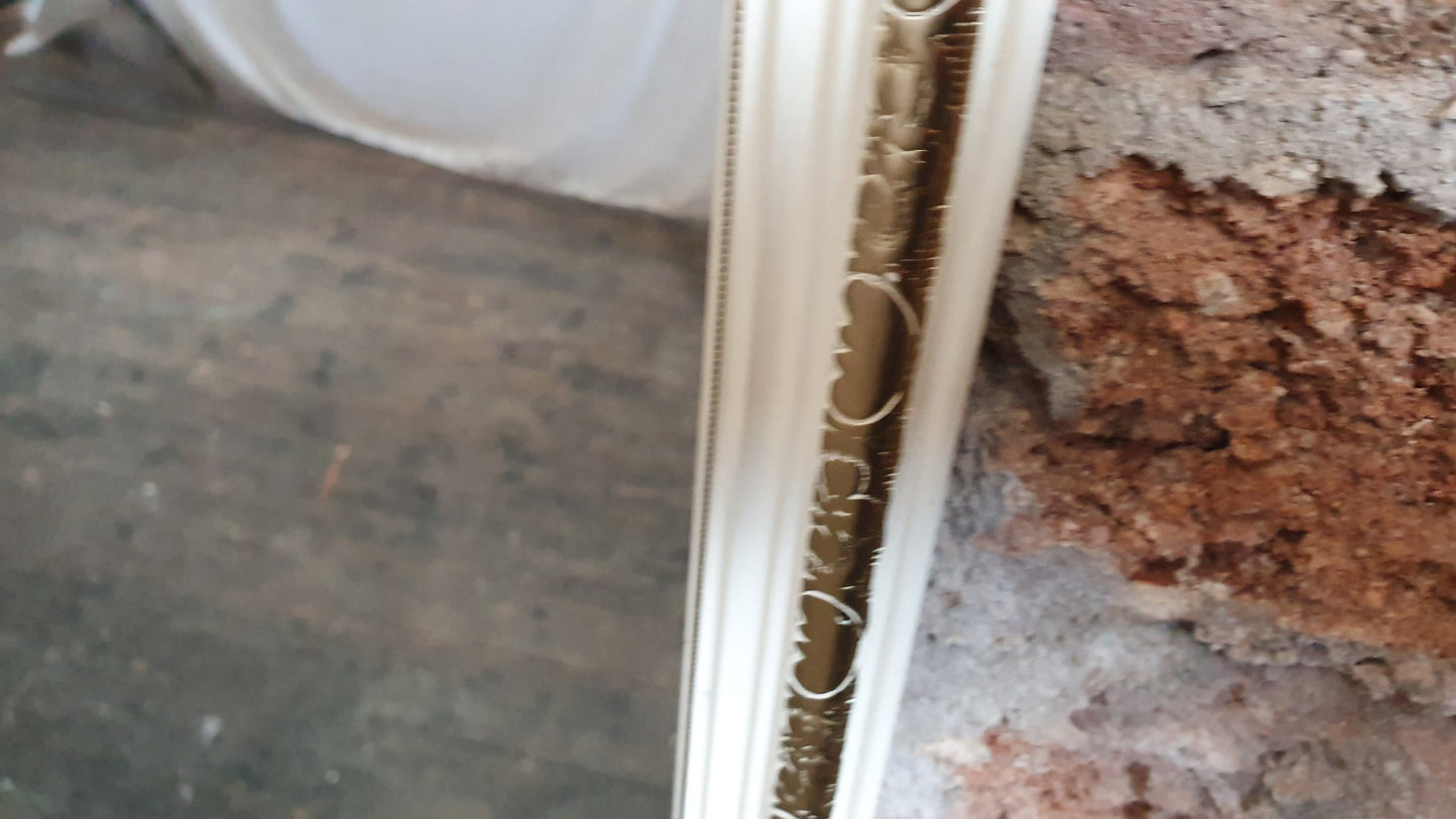 Classic Long Painted White and Gold Long White Mirror 123 x 31 cm