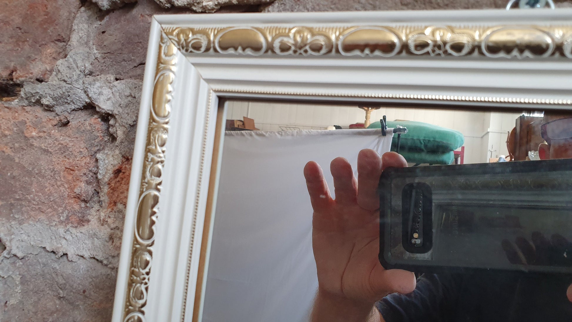 Classic Long Painted White and Gold Long White Mirror 123 x 31 cm