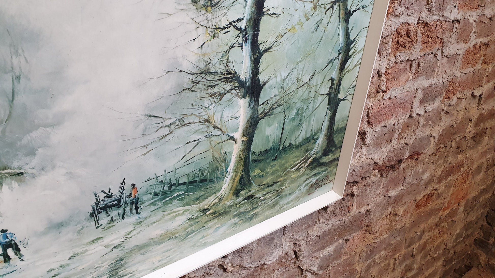 Huge 1960’s Retro Print Woodcutters Justo, Garrido 116 x 55 cm