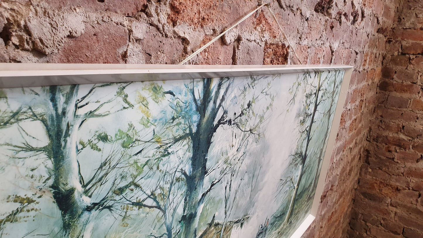 Huge 1960’s Retro Print Woodcutters Justo, Garrido 116 x 55 cm