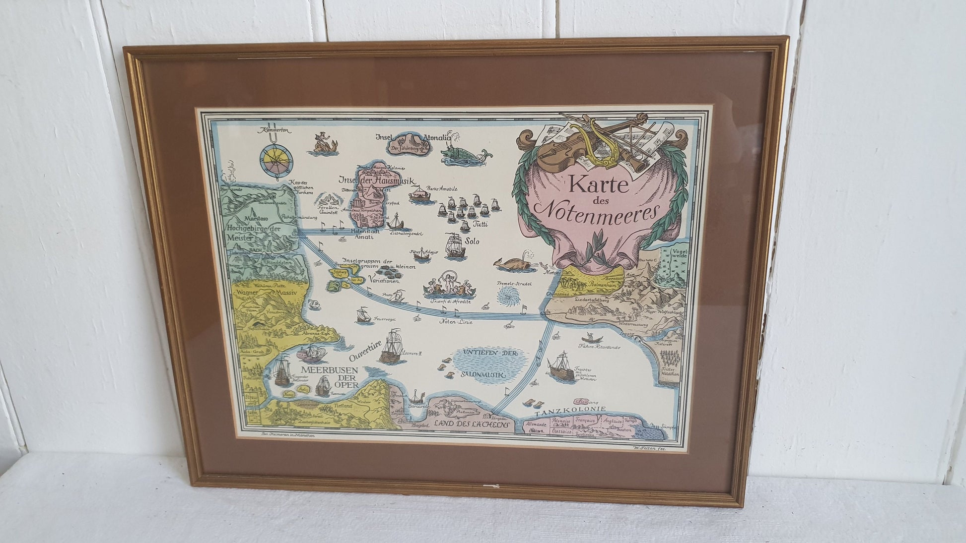 Large Vintage Print Karte des Notenmeeres Bei Heimeran in Munchen Musical Map Print