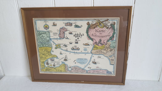 Large Vintage Print Karte des Notenmeeres Bei Heimeran in Munchen Musical Map Print