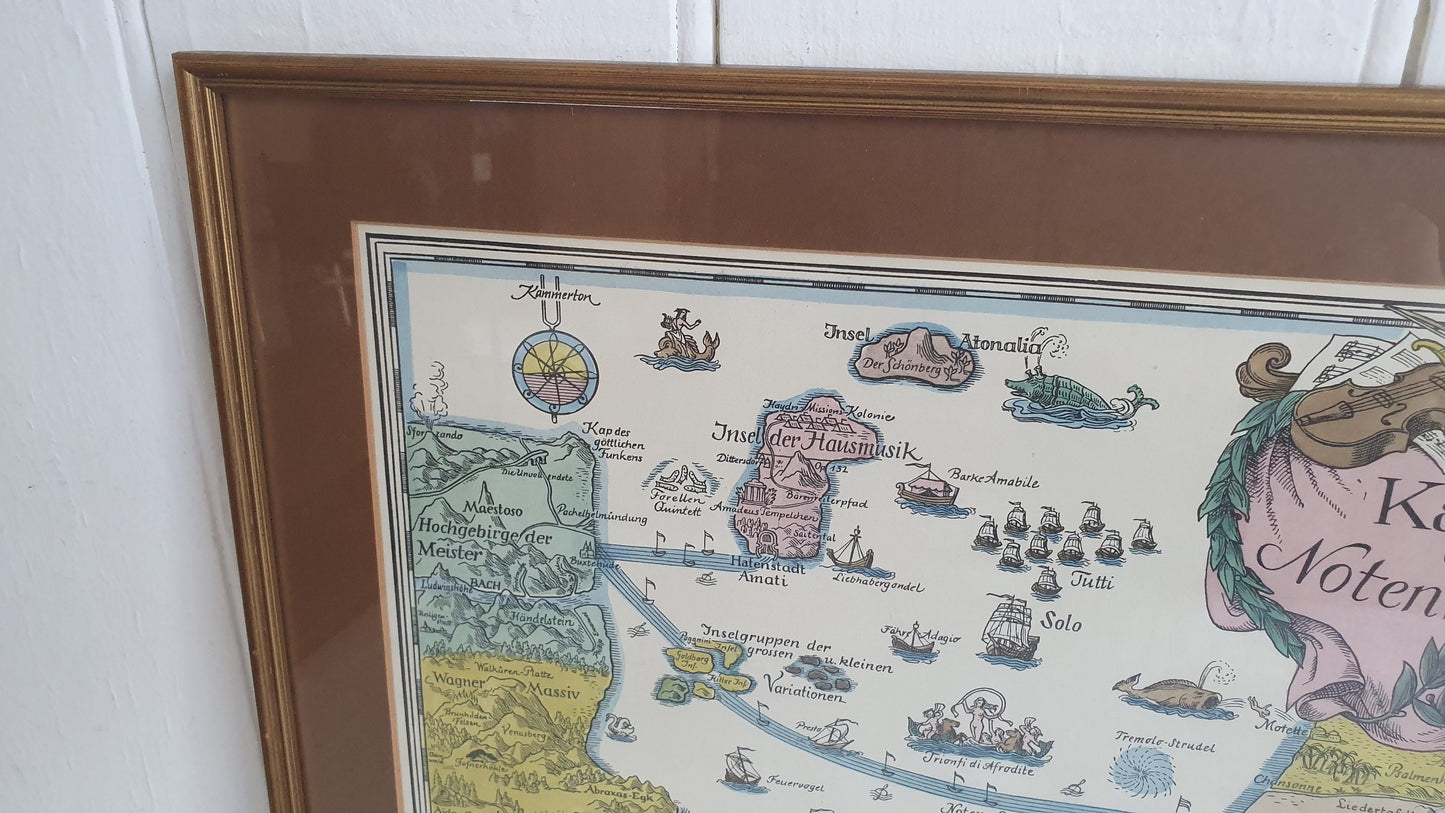 Large Vintage Print Karte des Notenmeeres Bei Heimeran in Munchen Musical Map Print
