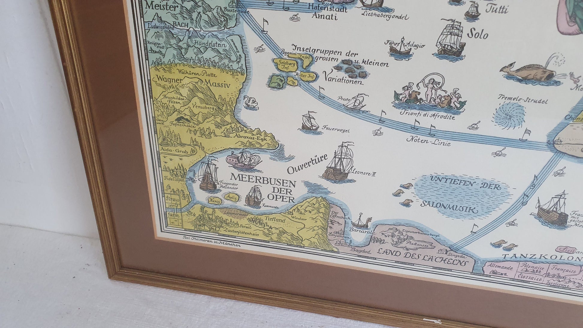 Large Vintage Print Karte des Notenmeeres Bei Heimeran in Munchen Musical Map Print