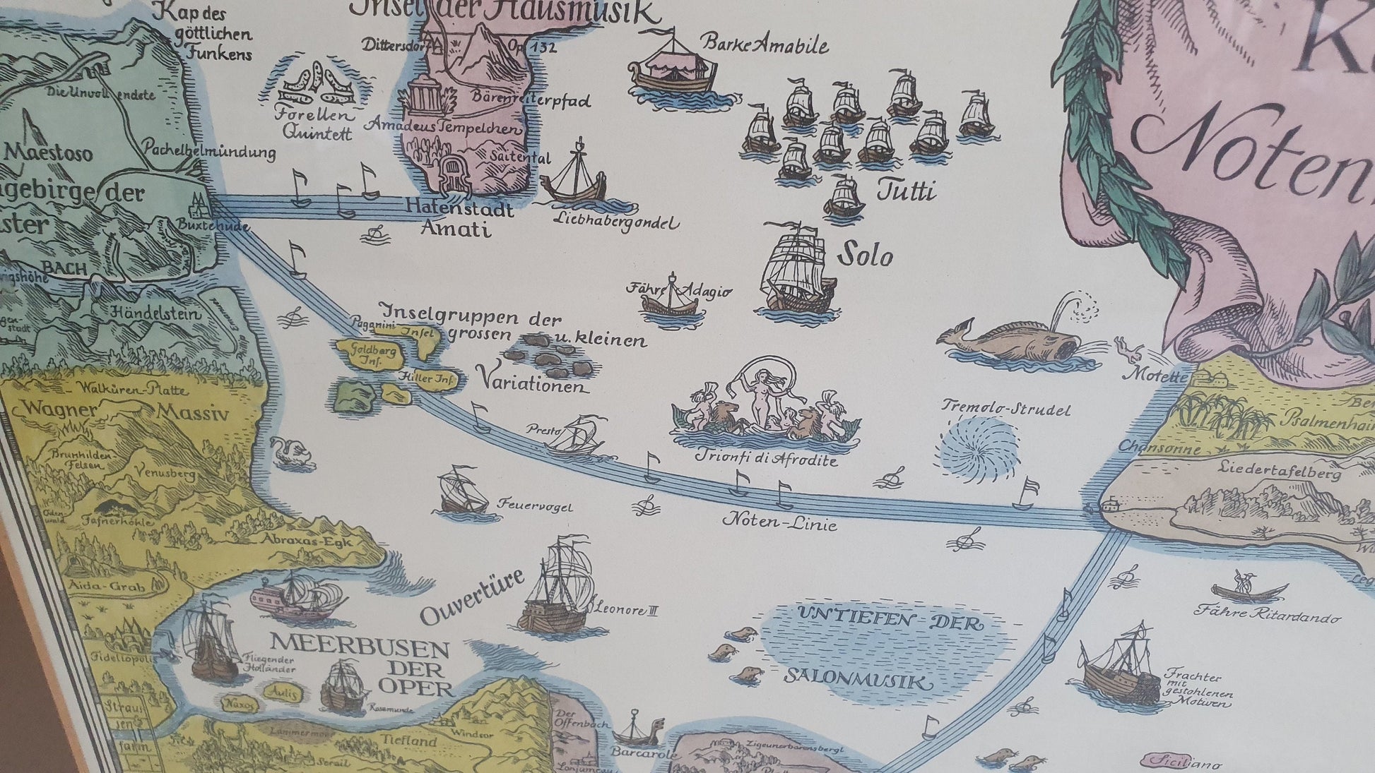 Large Vintage Print Karte des Notenmeeres Bei Heimeran in Munchen Musical Map Print