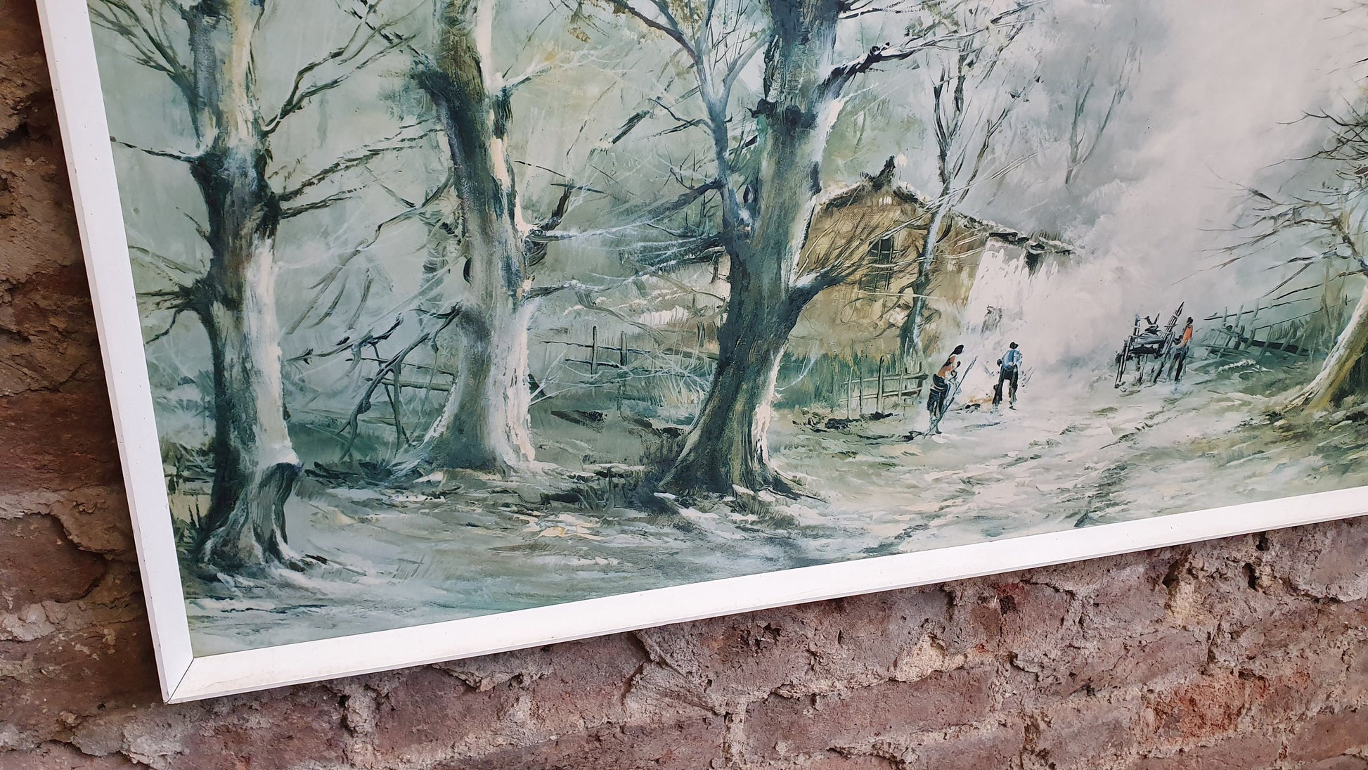 Huge 1960’s Retro Print Woodcutters Justo, Garrido 116 x 55 cm