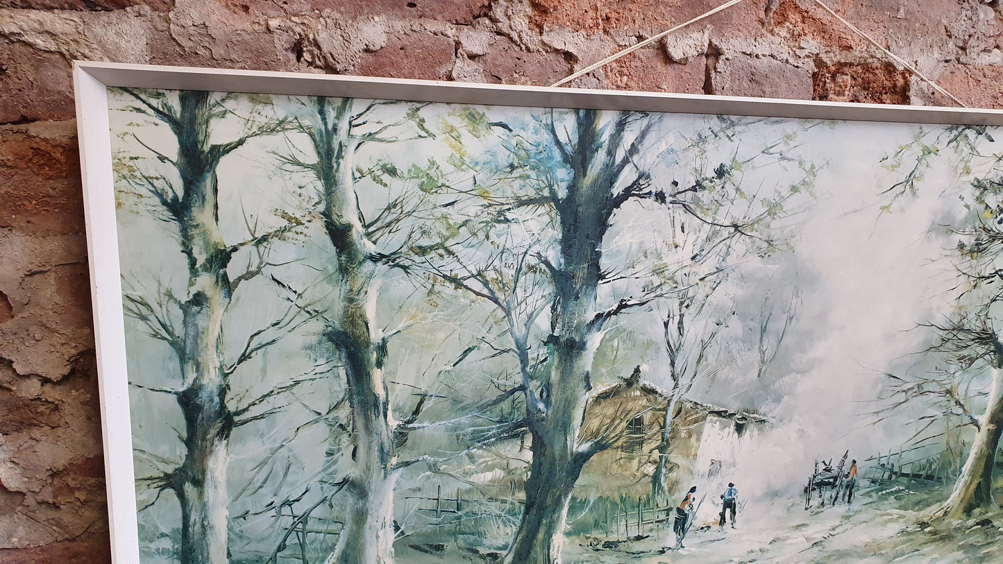 Huge 1960’s Retro Print Woodcutters Justo, Garrido 116 x 55 cm