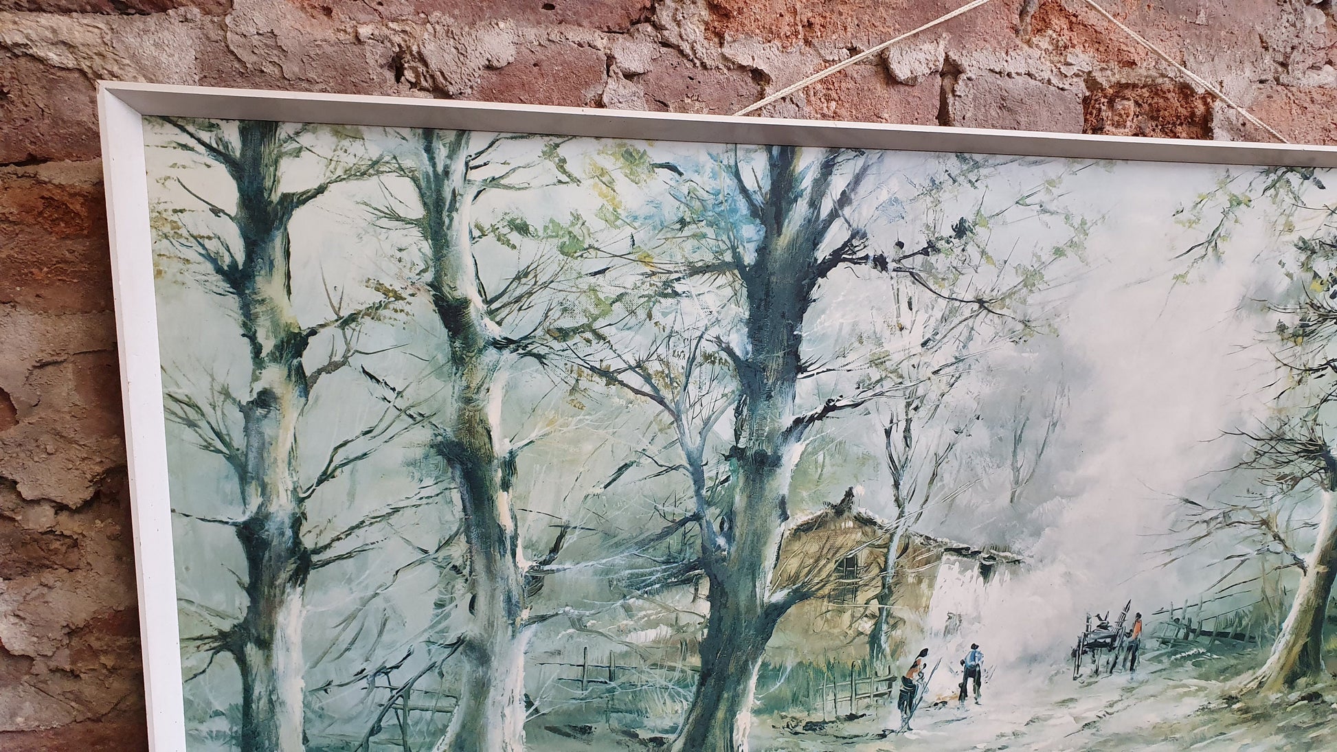 Huge 1960’s Retro Print Woodcutters Justo, Garrido 116 x 55 cm