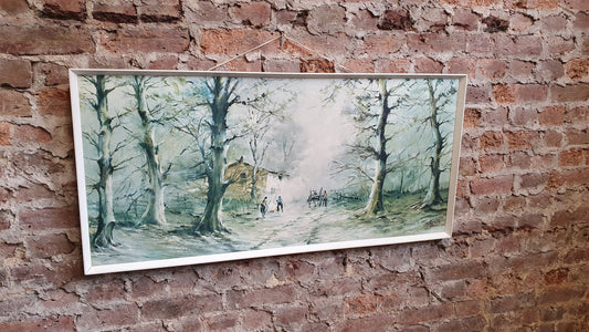 Huge 1960’s Retro Print Woodcutters Justo, Garrido 116 x 55 cm
