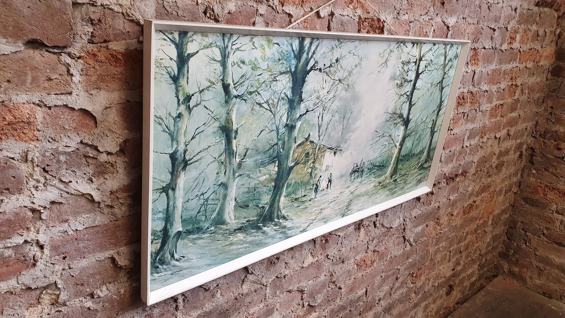 Huge 1960’s Retro Print Woodcutters Justo, Garrido 116 x 55 cm