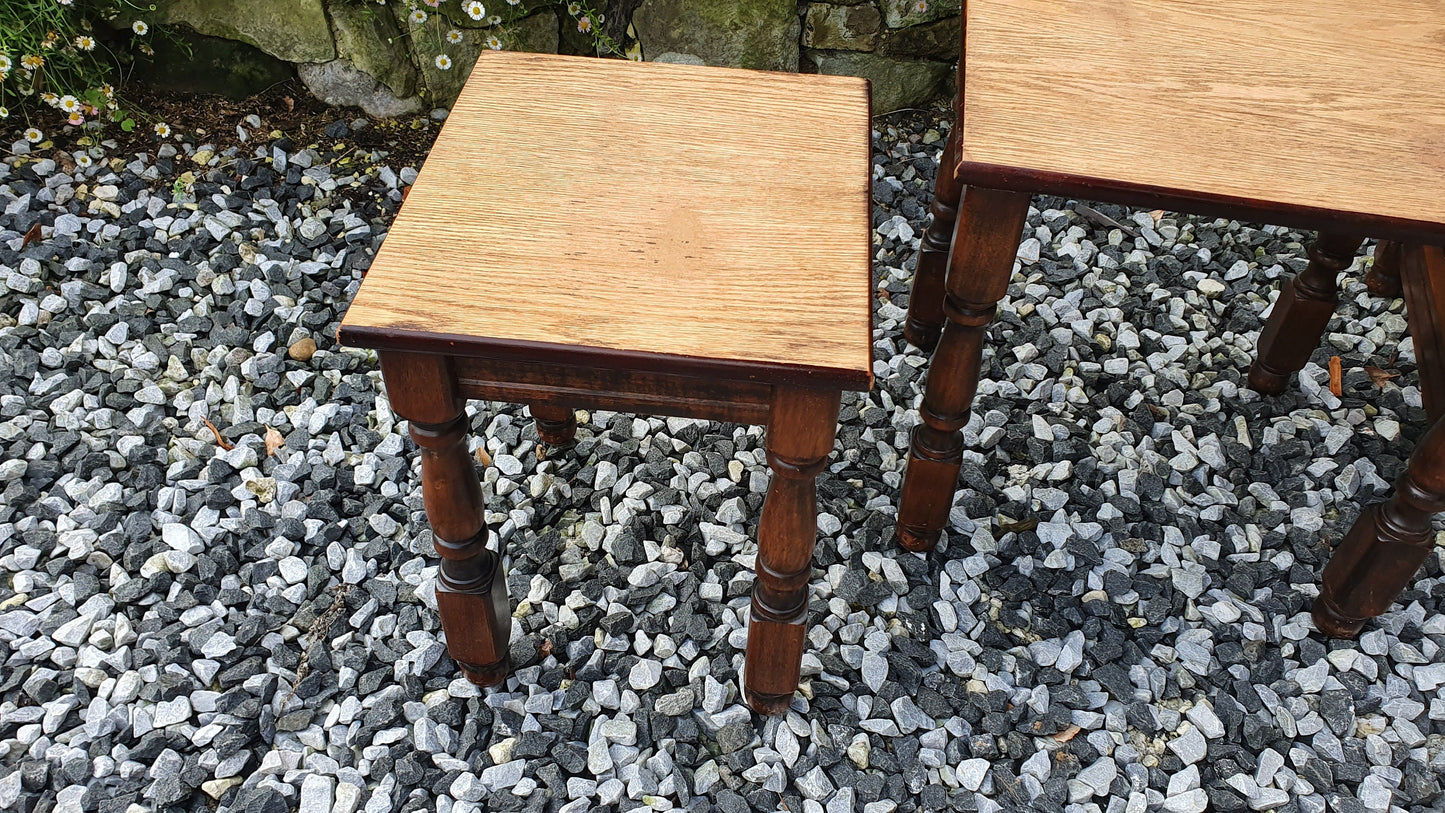 Vintage Retro Nest of Stripped Top Occasional Side Coffee Table Tables 1960’s or 70’s