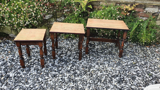 Vintage Retro Nest of Stripped Top Occasional Side Coffee Table Tables 1960’s or 70’s