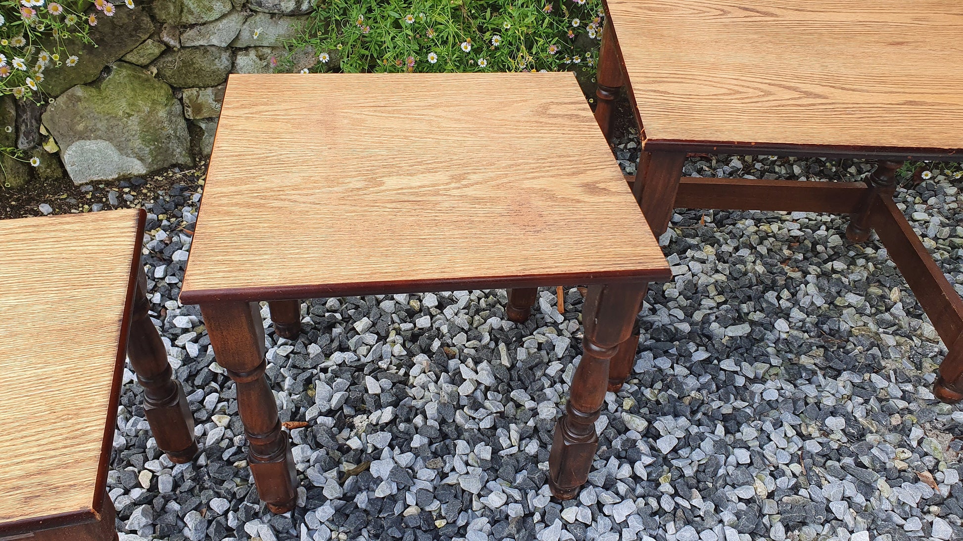 Vintage Retro Nest of Stripped Top Occasional Side Coffee Table Tables 1960’s or 70’s