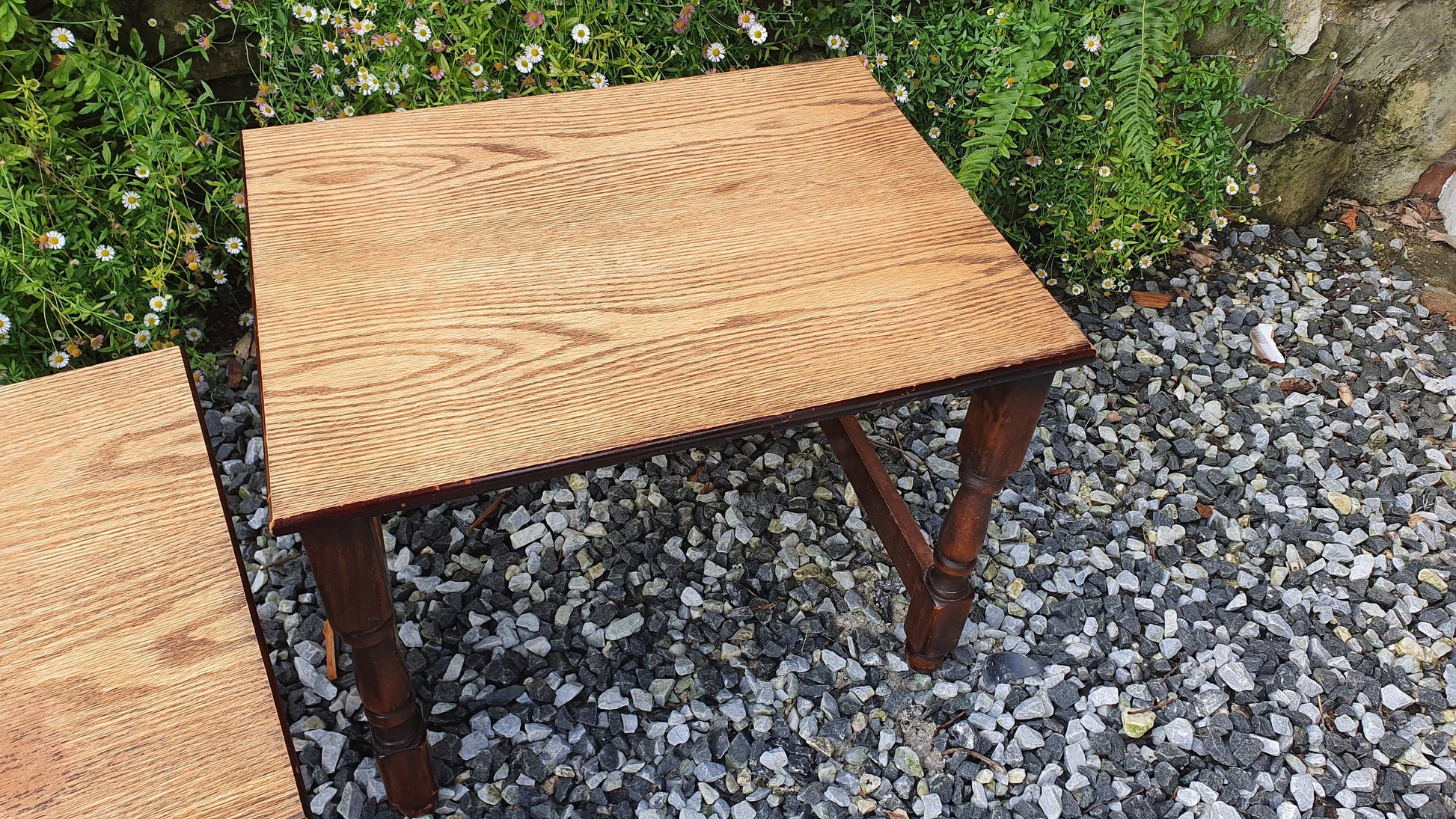 Vintage Retro Nest of Stripped Top Occasional Side Coffee Table Tables 1960’s or 70’s