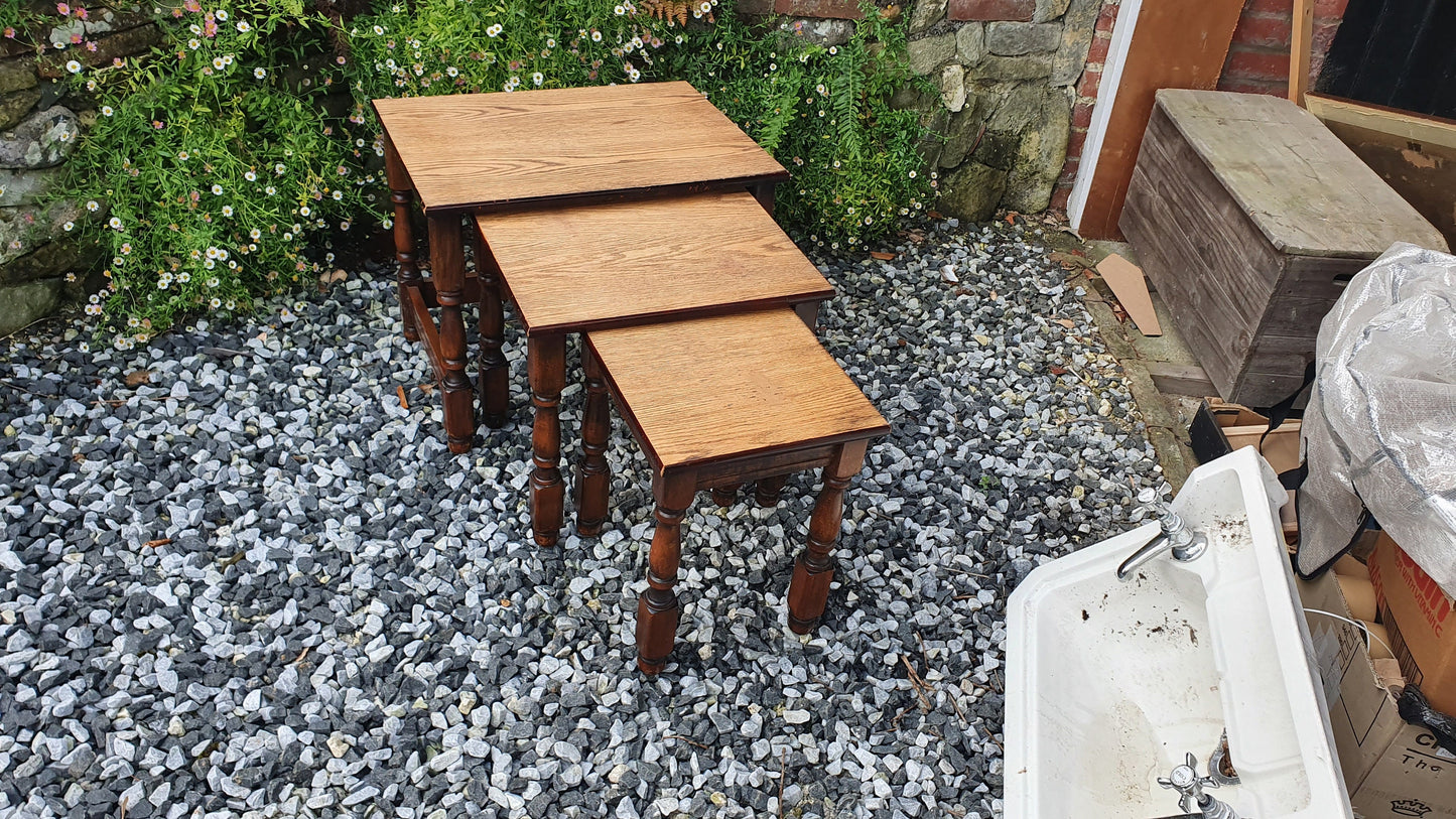 Vintage Retro Nest of Stripped Top Occasional Side Coffee Table Tables 1960’s or 70’s