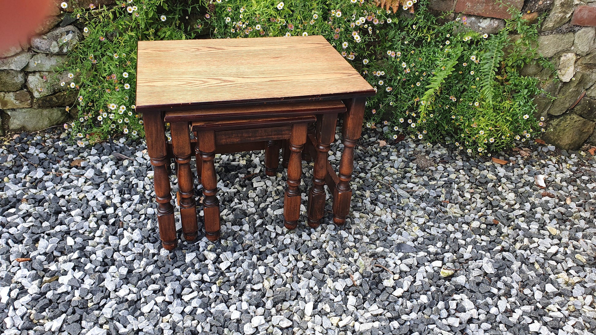 Vintage Retro Nest of Stripped Top Occasional Side Coffee Table Tables 1960’s or 70’s