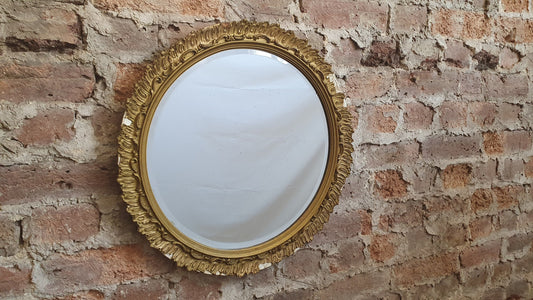 Gilt Gold Damaged Sunburst Vintage Round Bevelled Mirror