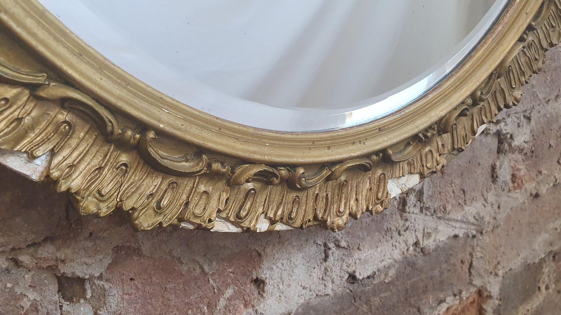 Gilt Gold Damaged Sunburst Vintage Round Bevelled Mirror