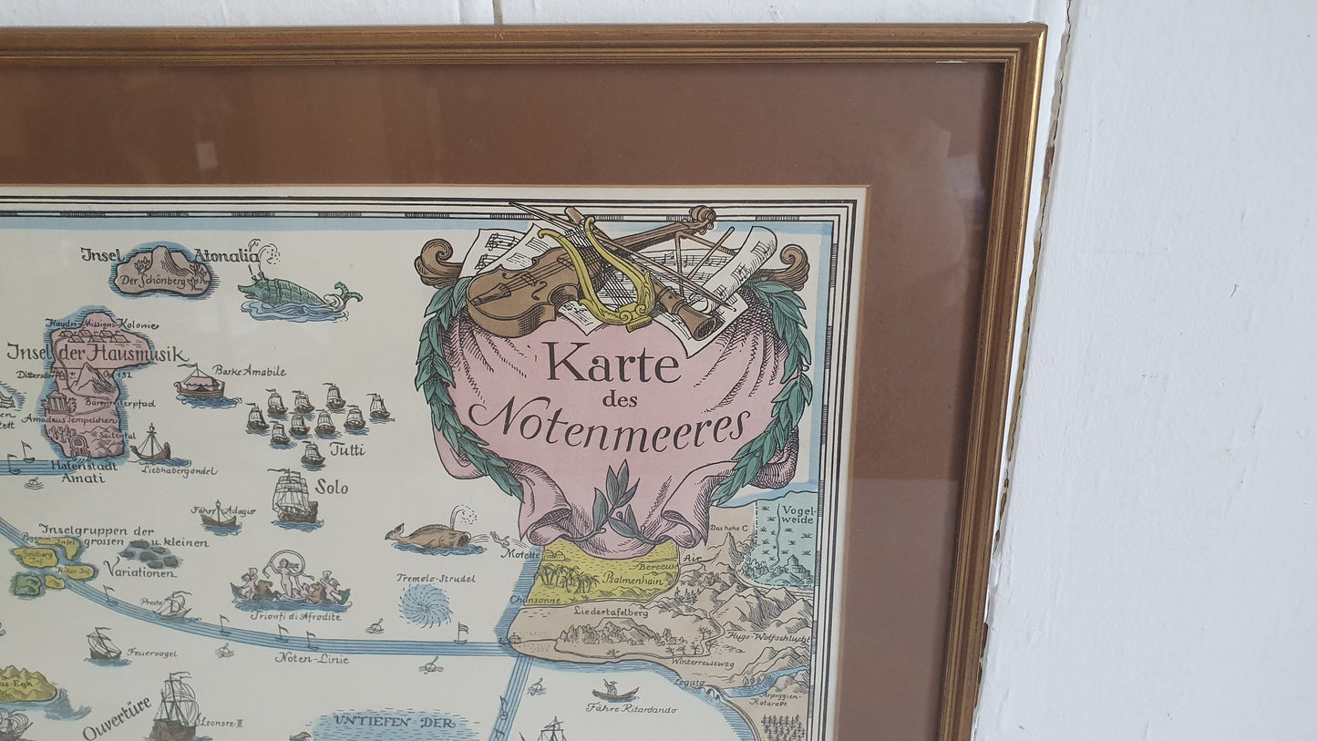 Large Vintage Print Karte des Notenmeeres Bei Heimeran in Munchen Musical Map Print
