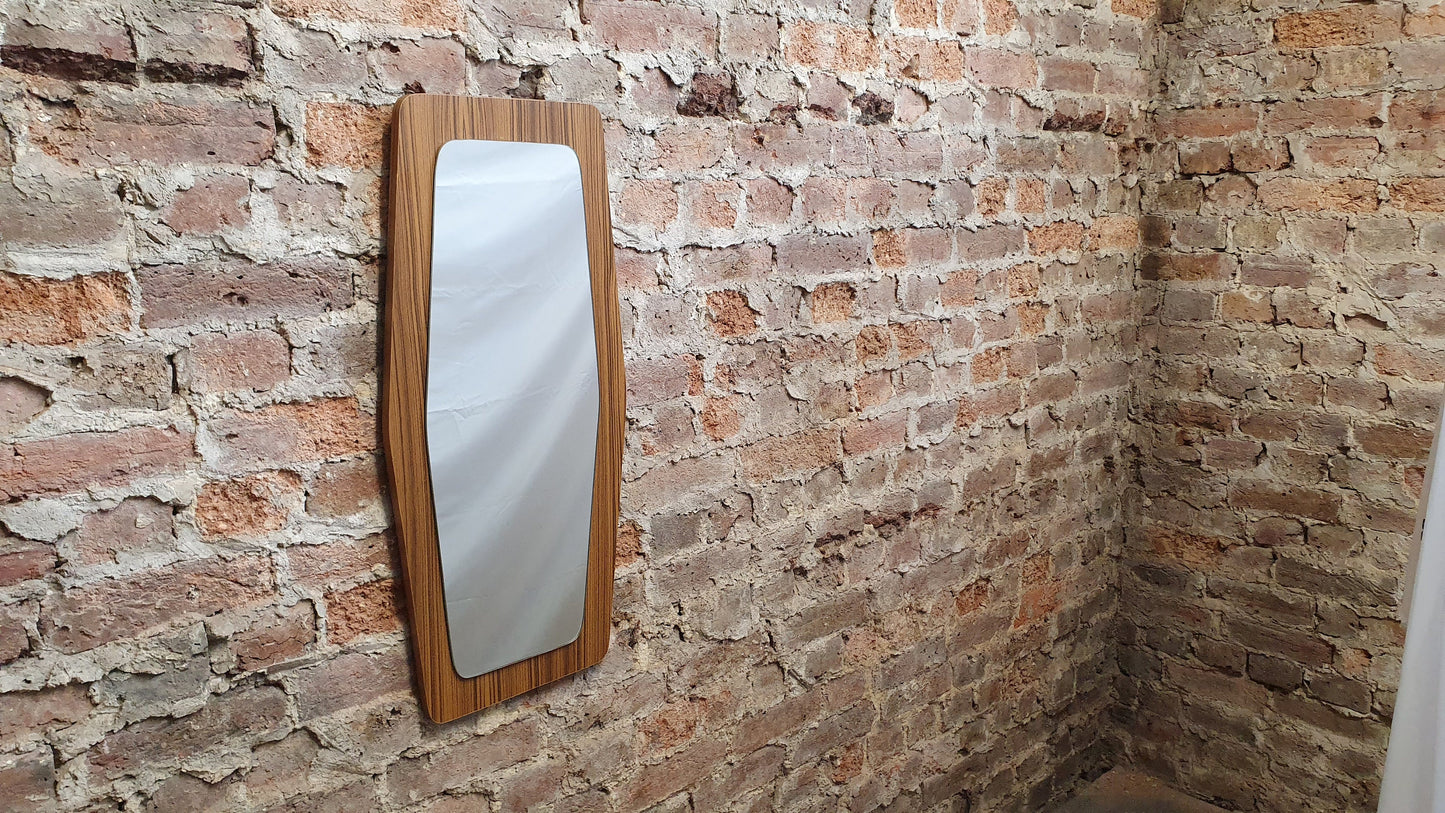 Large Shaped 60’s Wood Effect Retro Mirror