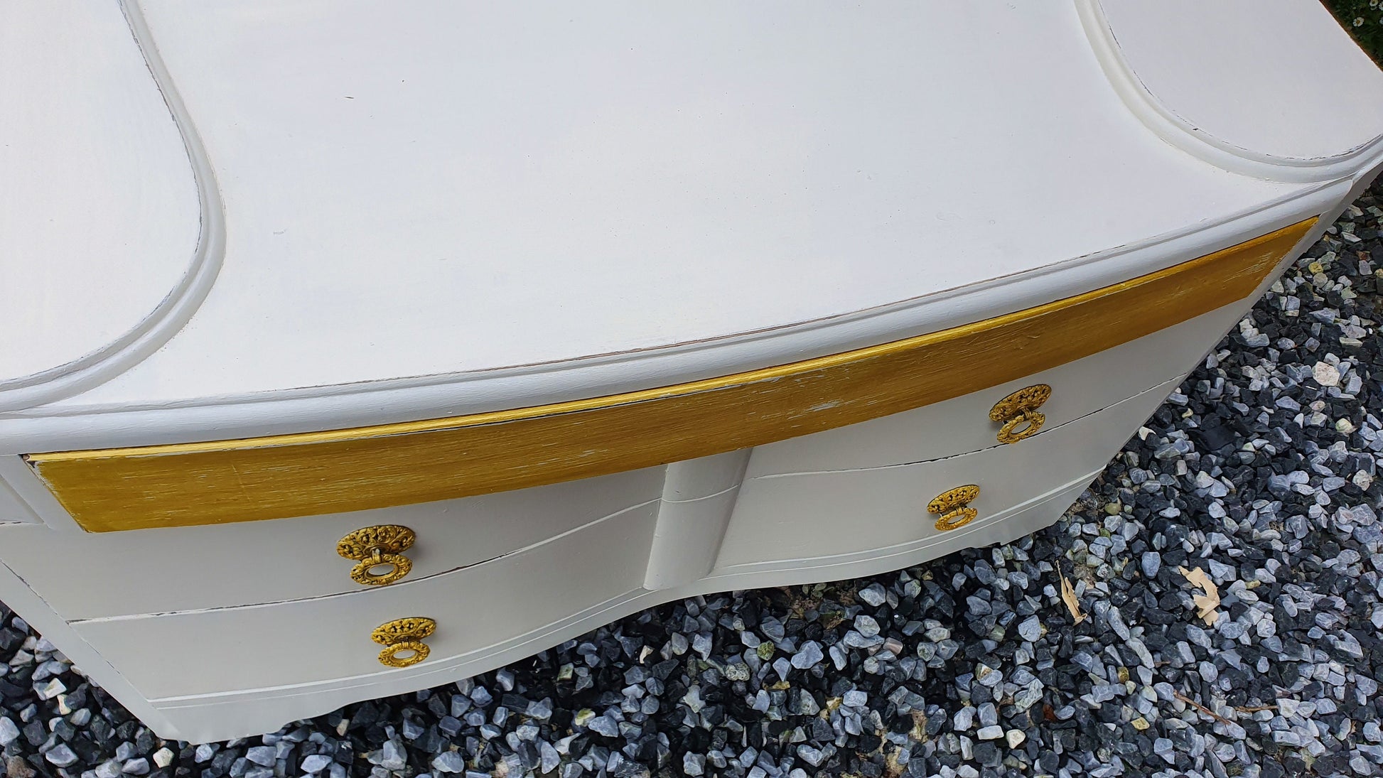 Vintage Retro 50’s Painted Shabby Chic Chest of Drawers Cream and Gold