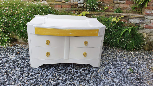 Vintage Retro 50’s Painted Shabby Chic Chest of Drawers Cream and Gold