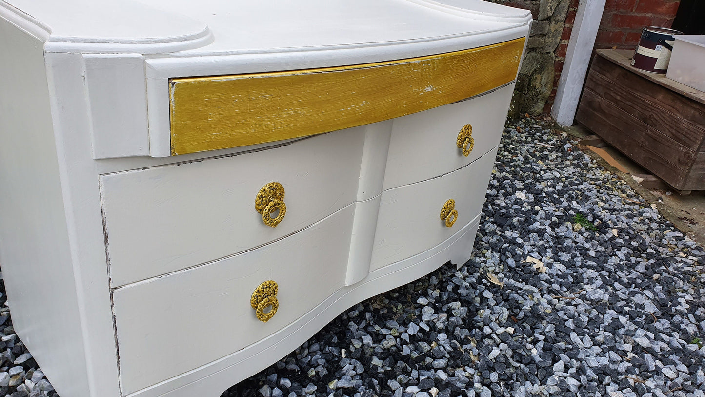 Vintage Retro 50’s Painted Shabby Chic Chest of Drawers Cream and Gold