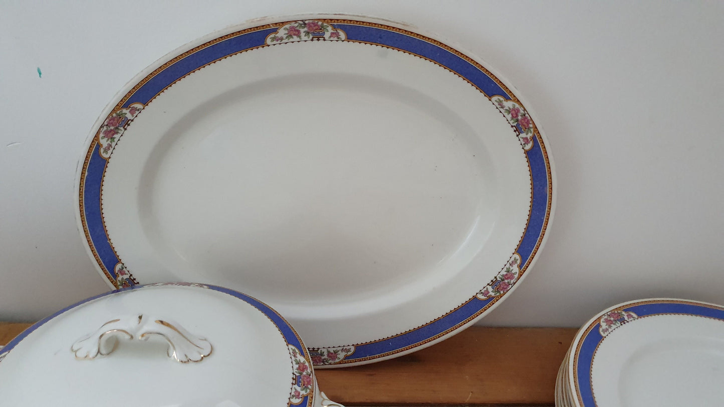 Vintage Part Dinner Service Mid 20th Century. Lawleys Norfolk Pottery. Blue and Floral