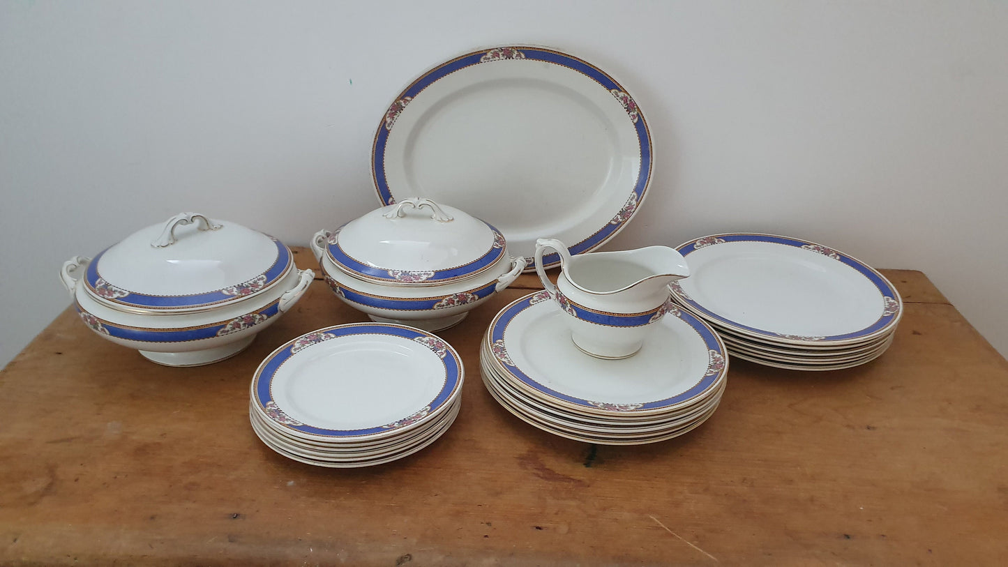 Vintage Part Dinner Service Mid 20th Century. Lawleys Norfolk Pottery. Blue and Floral