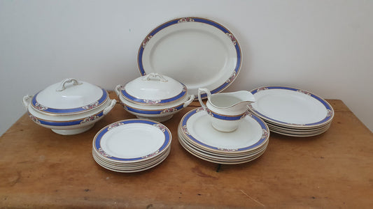 Vintage Part Dinner Service Mid 20th Century. Lawleys Norfolk Pottery. Blue and Floral