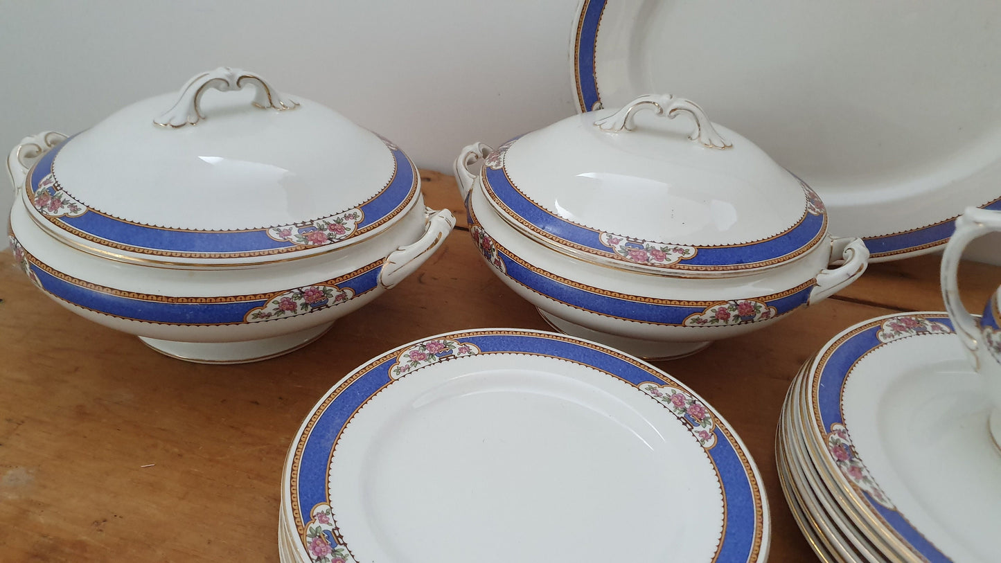 Vintage Part Dinner Service Mid 20th Century. Lawleys Norfolk Pottery. Blue and Floral