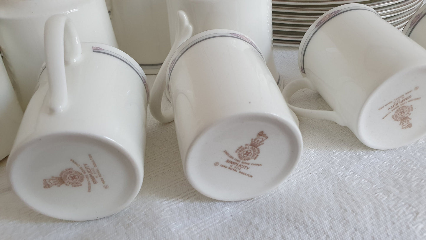 40 Piece Classic 80’s Chic Vintage Large Quality Royal Doulton ‘Simplicity’ Tea Coffee Service 8 Of Each Bone China
