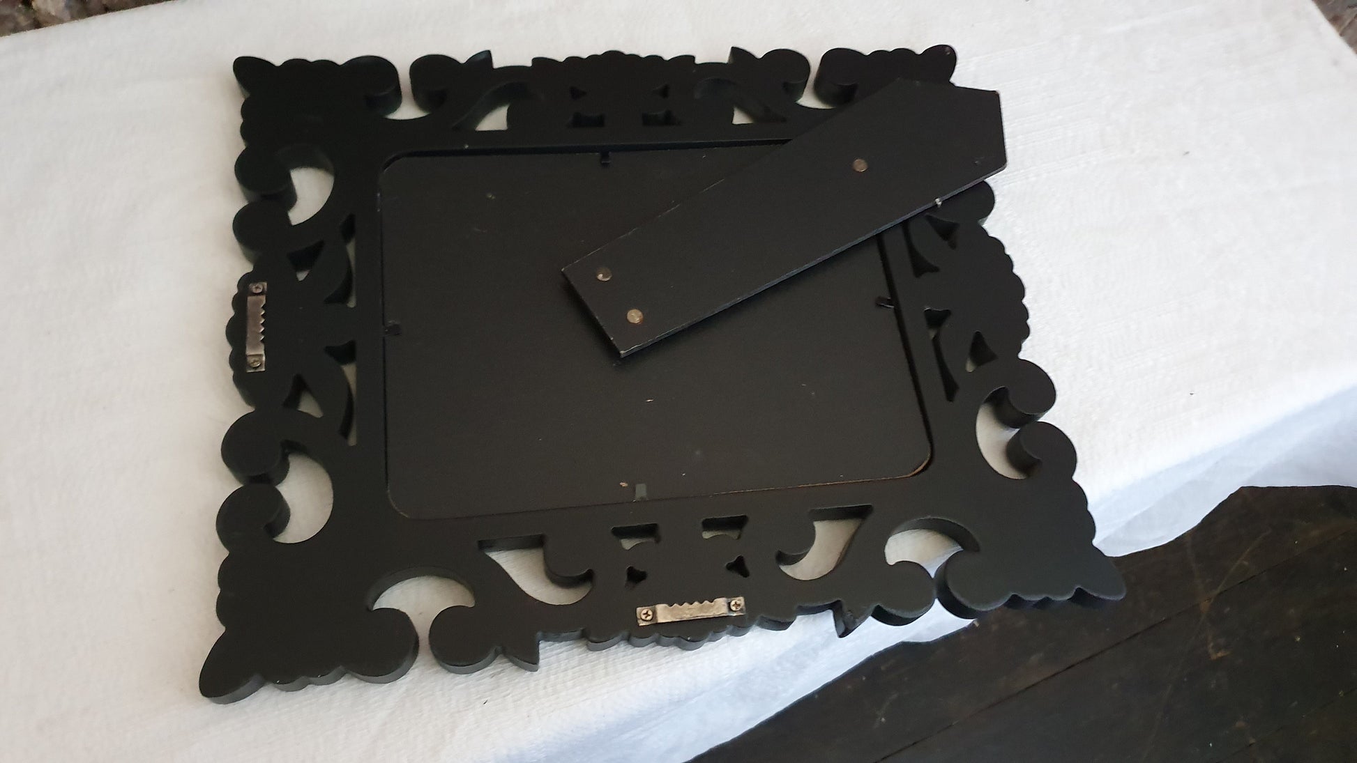 Hand Painted Free Standing Ornate Wooden Mirror in Farrow and Ball ‘Pitch Black’