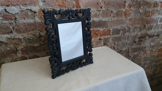 Hand Painted Free Standing Ornate Wooden Mirror in Farrow and Ball ‘Pitch Black’
