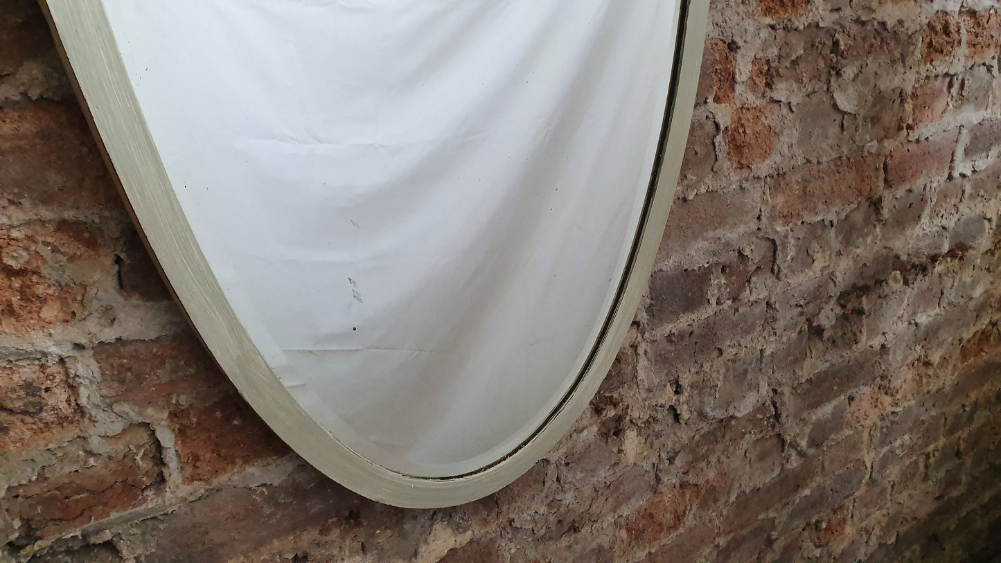 Huge Vintage Edwardian Mahogany Shield Shape Wall Mirror ‘Washed’ in Farrow and Ball French Gray