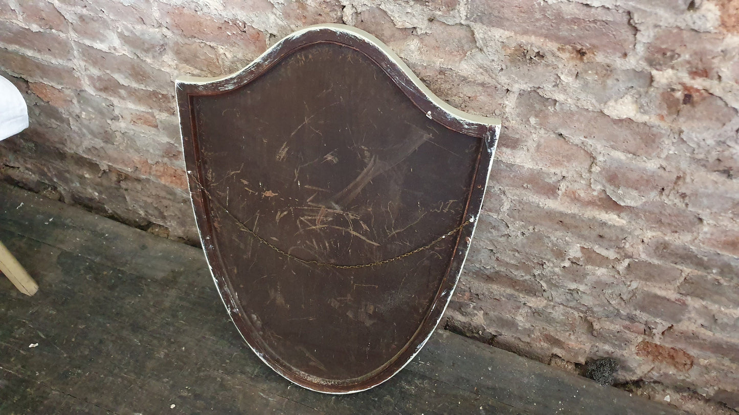Huge Vintage Edwardian Mahogany Shield Shape Wall Mirror ‘Washed’ in Farrow and Ball French Gray