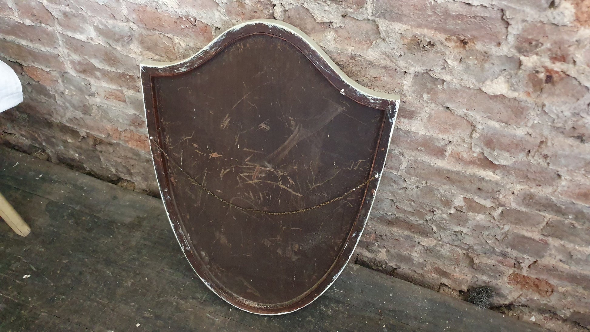 Huge Vintage Edwardian Mahogany Shield Shape Wall Mirror ‘Washed’ in Farrow and Ball French Gray