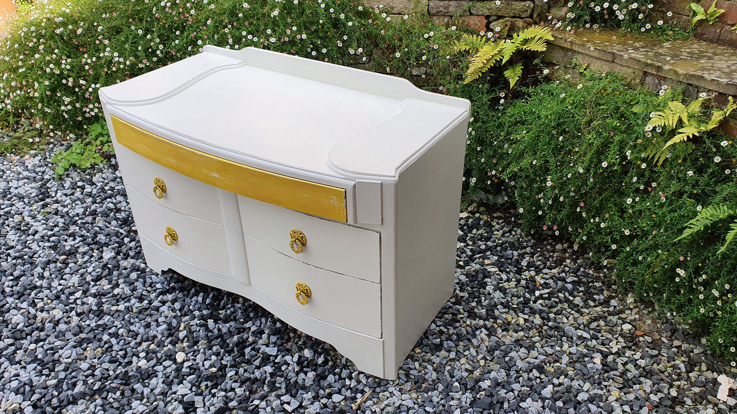 Vintage Retro 50’s Painted Shabby Chic Chest of Drawers Cream and Gold
