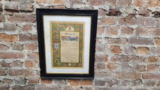 Large 1930 Vintage Bank of Ireland Mr Shaw Retirement Certificate Navan and District. Bank of Ireland