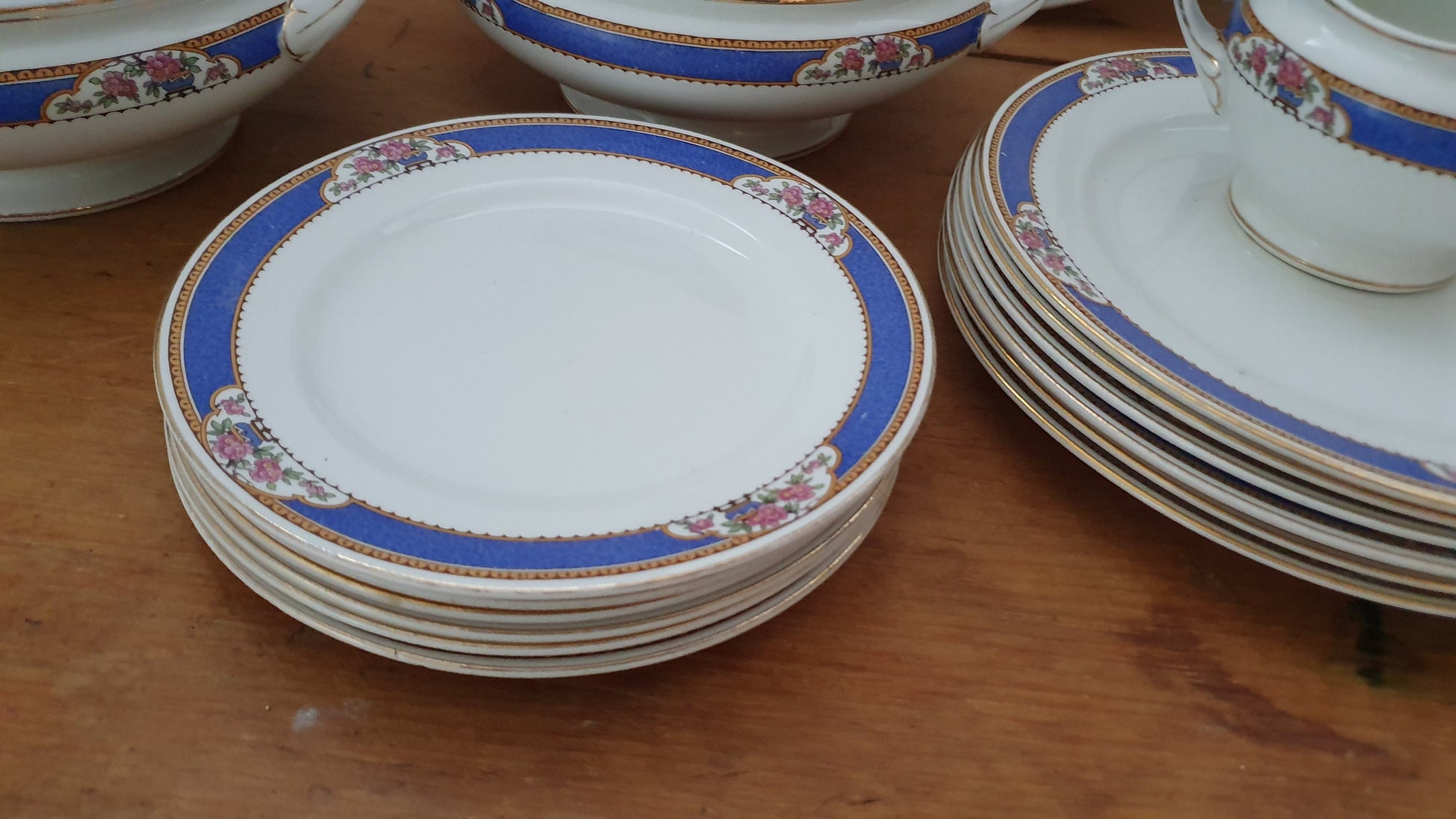Vintage Part Dinner Service Mid 20th Century. Lawleys Norfolk Pottery. Blue and Floral