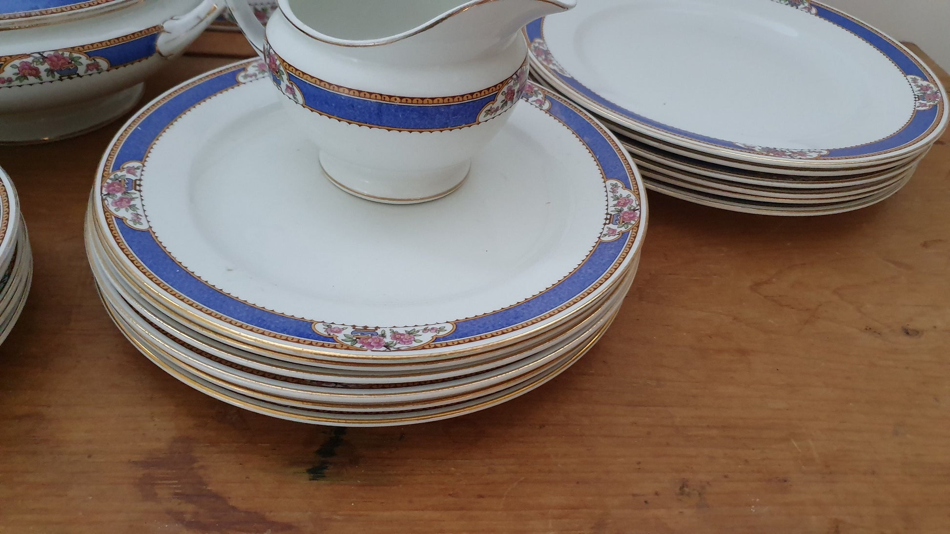 Vintage Part Dinner Service Mid 20th Century. Lawleys Norfolk Pottery. Blue and Floral