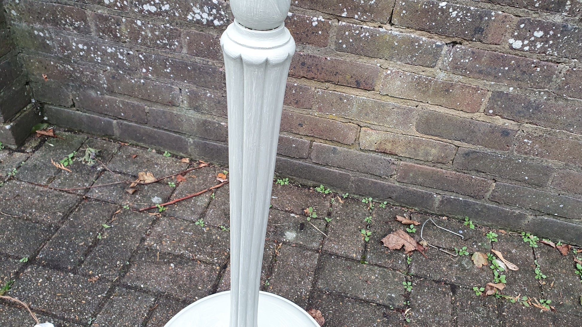 Vintage Painted Shabby Chic Standard Lamp Turned and Fluted ‘Washed’ in Farrow and Ball French Gray It is 1950’s or 60’s