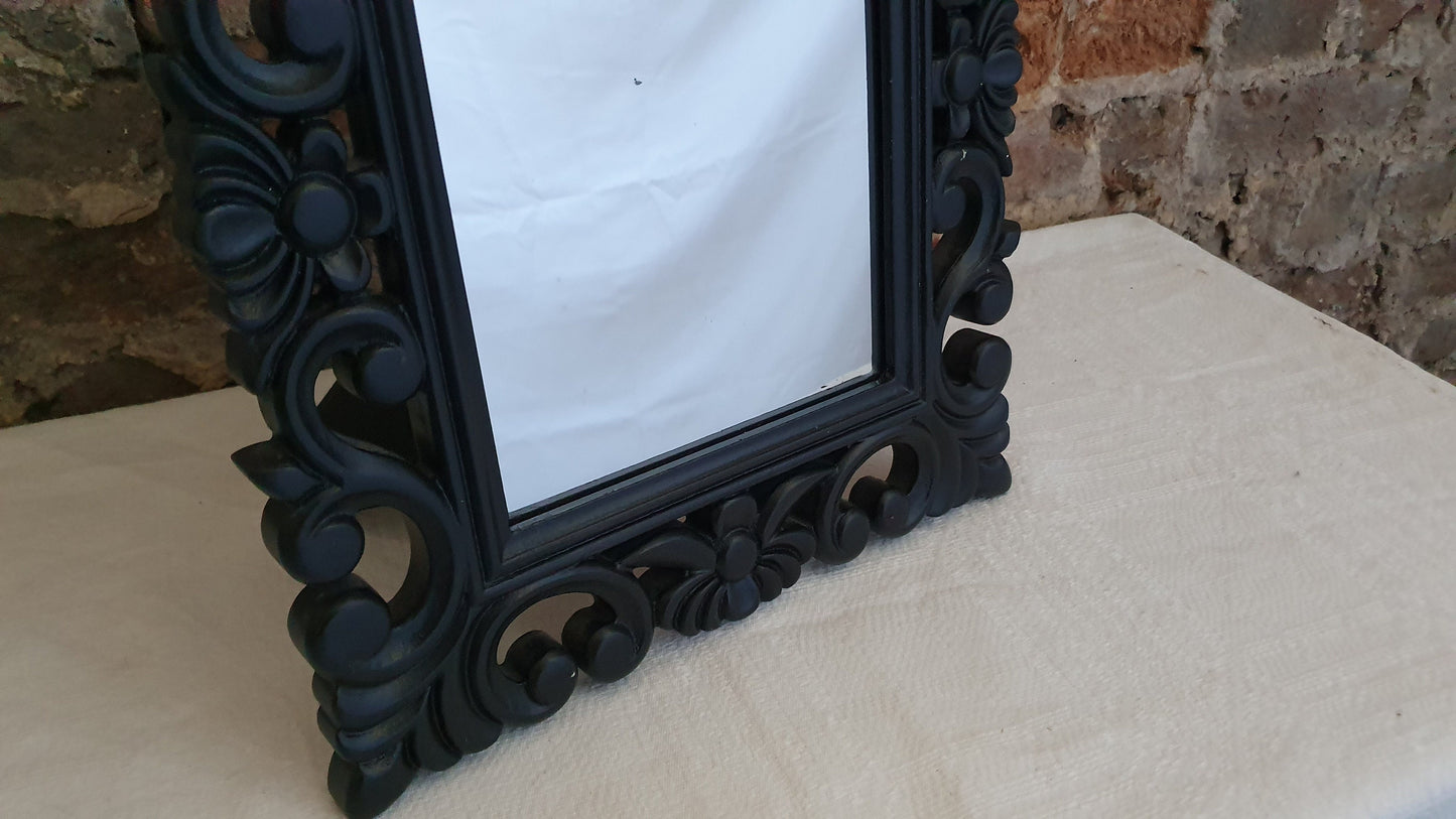 Hand Painted Free Standing Ornate Wooden Mirror in Farrow and Ball ‘Pitch Black’